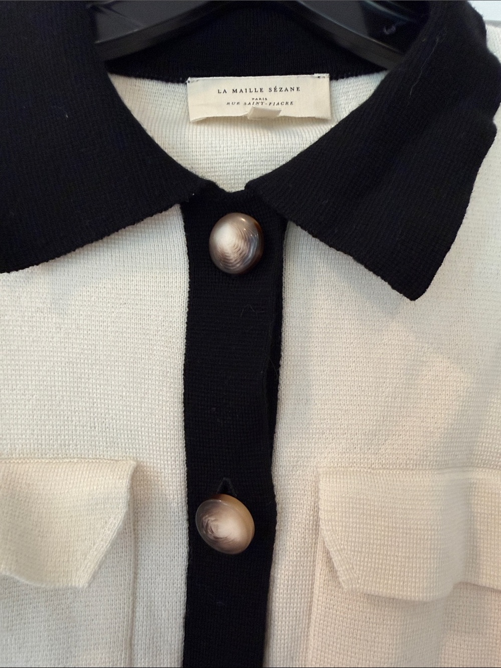 Sezane Betty Cardigan - Ecru and Black - Picture 8 of 9